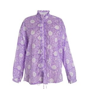 Alix Of Bohemia Willa Lavender Tie Shirt Blouse Summer Boho 100% Cotton Sz Small